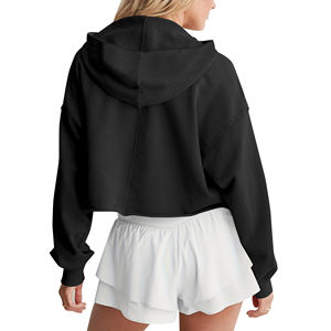 Sweat à capuche respirant de qualité supérieure pour femme gamme de mode Anti-rides haut court goutte épaule sweats à capuche pour femmes - Product Image 2