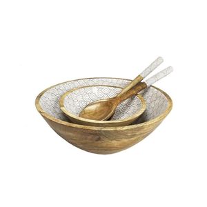 Herramientas para ensaladas, cuenco de madera de Acacia elegante, pegatina de esmalte impreso, diseño moderno, cuenco para servir y frutero para utensilios de cocina - Product Image 2