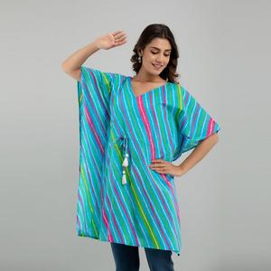 Robe Kaftan en Coton Imprimé Leheriya Bleu Clair Taille XS Respirante et Élégante pour Tenue de Soirée Type de Fourniture ODM SHKUP1229 Design - Product Image 4