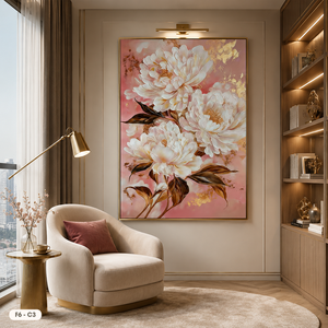 Peinture florale sur toile originale HALO, peinte à la main, avec accents dorés, encadrée, décoration moderne pour la maison F6-C3 - Product Image 6