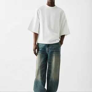 2025 <b>Men's</b> Half Sleeves High Quality 100% Cotton Boxy Streetwear Tshirt Heavyweight 300gsm Cropped <b>White</b> Oversized Plain <b>T</b> <b>Shirt</b> - Product Image 4