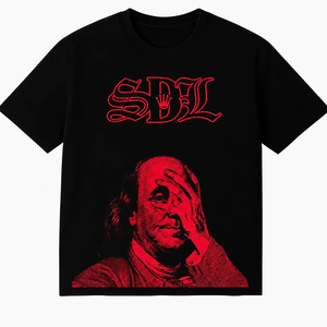 Camiseta Negra de Manga Corta para Hombre con Estampado de Foto de Benjamin Franklin, Logotipo Frontal, Tejido de Rizo Ecológico, Estilo Urbano, Cuello Redondo, Algodón - Product Image 3