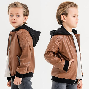 Chaqueta de cuero unisex de otoño para niños de 2 a 14 años estilo de motocicleta primavera e invierno para prendas de vestir de moda con cremallera unisex de PU - Product Image 1