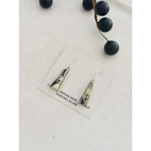 Steve Francisco White Buffalo & Sterling <b>Silver</b> Geometric Drop <b>Earrings</b> with Inlay <b>Dangles</b> - Product Image 3