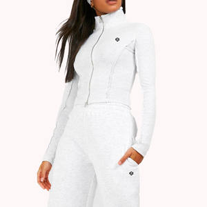 Ensemble de survêtement pour femme, vêtements de sport ajustés, fermeture éclair, haut à manches longues, pantalon large, OEM, étiquette privée, vente en gros - Product Image 3