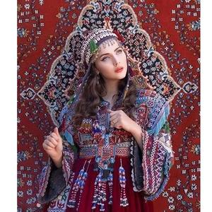 Robe de mariée tribale afghane en gros, OEM, pour femmes, Kuchi, Pashtun, Pathani, dentelle, cachemire, mousseline, unie, multicolore - Product Image 2