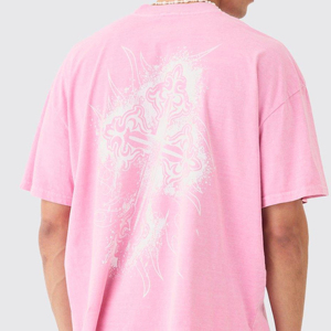 เสื้อยืดผู้ชายทรงหลวมสไตล์วินเทจ สีชมพูพื้น ผ้าเจอร์ซีย์ผสมโพลีเอสเตอร์/คอตตอน เนื้อหนา ใส่สบาย ทรงปกติ เหมาะสำหรับออกกำลังกาย รุ่นใหม่ประจำฤดูร้อน - Product Image 2