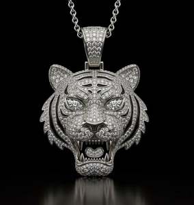 Personalizable Iced Out Tiger Face colgante redondo Micro Pave Hip Hop joyería con diamante regalo perfecto para los amantes del tigre - Product Image 1