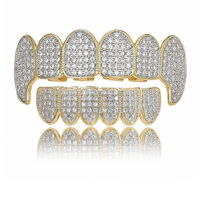 Grillz Micro Pavé CZ Dents de Vampire pour Hommes et Femmes, Bijoux de Bouche Hip Hop Iced Out, En Stock, Vente en Gros, Fournisseur d'Usine