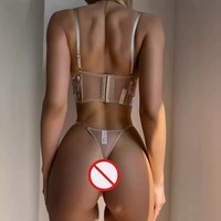 Soutien-gorge push-up sans armatures 3/4 en dentelle florale brodée, style rétro romantique et transparent, avec string assorti, lingerie fine pour adultes, ODM