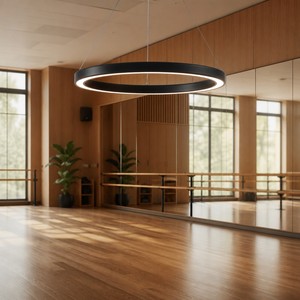 Lampada a Sospensione LED Circolare Moderna per Studio di Danza, Illuminazione ad Anello LED 800mm, Luce Pendente per Specchio e Sala - Product Image 1