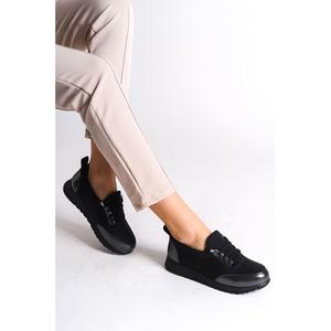 VIOLET Chaussures ballerine confortables pour mère à lacets orthopédiques élastiques avec peau détaillée ST Coffret cadeau noir/gris - Product Image 6