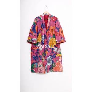 Kimono Kantha de Algodón de Diseño Vintage, Calidad de Exportación, Hecho a Mano, Reversible, con Parches, Largo, Floral, Transpirable, para Mujer, Verano - Product Image 1
