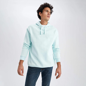 Pull-over thermique d'hiver décontracté pour hommes, tissu à capuche en molleton de polyester et de coton uni, bouffée d'épaule ample imprimée de logo personnalisé, OEM - Product Image 2