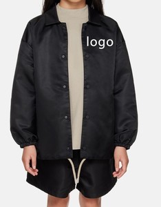 OEM Custom 100% Nylon Vintage Girl <b>Jacket</b> Spread Collar Button Closure <b>Black</b> Button Seam Pocket Unisex <b>Jacket</b> for Your Brand - Product Image 5