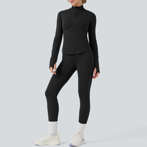 เสื้อแจ็กเก็ตกีฬาแบบมีซิปรูดเข้ารูปสำหรับผู้หญิงมีรูที่นิ้วโป้งโลโก้ออกแบบได้ตามต้องการให้ความชุ่มชื้นใส่เล่นโยคะ & เสื้อสำหรับวิ่งทำจากผ้าสแปนเด็กซ์ - Product Image 3