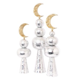 Décoration moderne du Ramadan à plusieurs niveaux en or et blanc avec croissant de lune, finition en métal martelé, table islamique pour la décoration intérieure de l'Aïd - Product Image 3