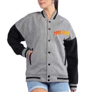 Chaqueta universitaria recortada de ropa de calle hecha a medida para mujer, chaqueta universitaria de estilo béisbol Hip Hop con logotipo de retales y bordado - Product Image 1