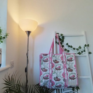 Bolsos de Hombro Acolchados de Algodón para Mujer, Estilo Vintage, con Cierre de Cremallera, Forro de Lona, Ligeros para Viajes y Compras, Diseño Floral - Product Image 1