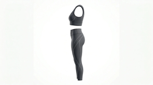 Custom Logo Solid Halter Strap V-Neck Plus Size <b>Women's</b> Yoga Sets High Elastic Waist Anti-static 2-Piece Set In-Stock - Product Image 3