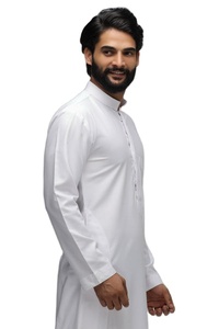 Venta superior ropa islámica manga larga hombres Thobe árabe Jubba árabe Thobe vestido árabe blanco teñido bolsillo personalizado parche hombres thobe - Product Image 2