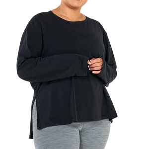 T-shirts de yoga grande taille à manches longues, coupe ample, respirants, extensibles, vêtements de sport pour femmes rondes - Product Image 1