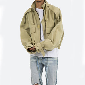 OEM recortada Cargo personalizado bolsillo chaqueta cremallera de gran tamaño hombres chaqueta Casual bolsillos de carga Raw Hem hombres chaquetas con cremallera - Product Image 2