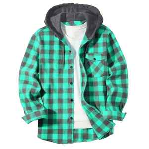 Vente en gros de t-shirts en flanelle surdimensionnés personnalisés Chemise à capuche en coton à carreaux Streetwear décontracté Vêtements de mode à manches longues - Product Image 6