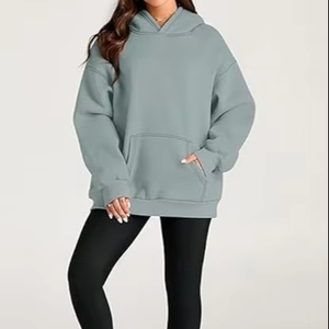 Sudadera de invierno personalizada de lana de algodón 100% grueso corto de gran tamaño para mujer - Product Image 1