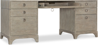 Bureau d'ordinateur moderne gris clair en teck pour bureau à domicile avec tiroirs à glissières à roulement à billes, finition laquée, design assemblé, rangement intégré