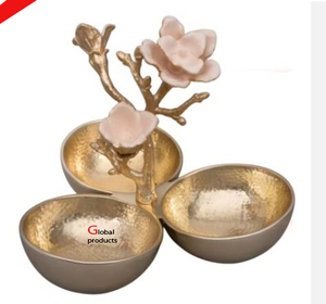 Bol de service à condiments en acier inoxydable en métal fini argenté à l'aspect élevé avec motif de fleurs dorées pour restaurant d'hôtel - Product Image 5