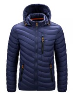 Veste matelassée à capuche bleue pour homme, coupe-vent, décontractée, hiver, rembourrage polyester, fermeture éclair, coupe classique