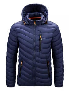 Men's Blue Hooded Puffer Jacket Windproof Casual Winter Coat Polyester Filling Zipper Closure Regular Fit - Product Image 4