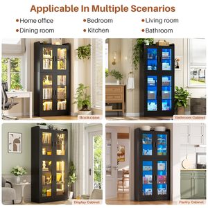 Librero Moderno de Madera Gris Oscuro con Puertas de Vidrio y Luces LED, Mueble Alto para Oficina en Casa, Estantería para Archivos - Product Image 6