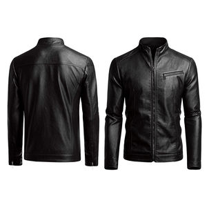 Veste pour homme en cuir véritable à col montant et fermeture éclair, style streetwear, séchage rapide, coupe slim, printemps - Product Image 2