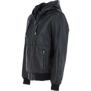 Chaqueta Hombre Cuero Con Capucha Black and Tan Super Bomber - Product Image 2