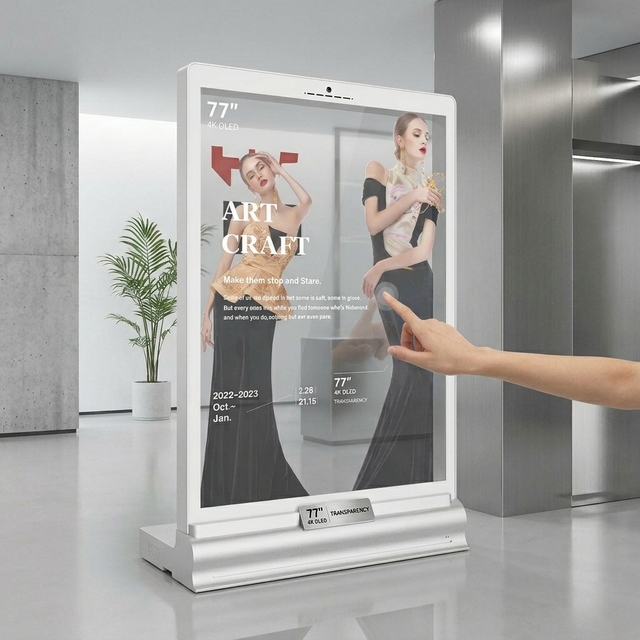 77 Inch Interactive Transparent OLED Digital Signage Display for Shopping Mall Showroom Museum Smart Retail Solution