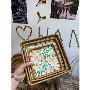 Plateau en rotin avec incrustation de nacre, panier de service décoratif - Product Image 5