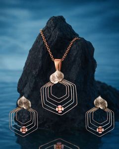 925 sterling silver Geometric Hexagon Pendant Necklace Earrings Set Minimalist Layered Design Crystal Flower Jewelry for Women - Product Image 1