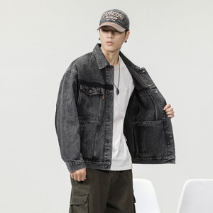 Veste en jean surdimensionnée personnalisée pour homme avec col montant, style vintage délavé, fermeture éclair pour un usage décontracté - Product Image 4