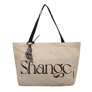 Cotton <b>Canvas</b> Tote Bag Minimalist Letter Print Large Capacity Open Top Women Shopping Bag Bulk - Product Image 1