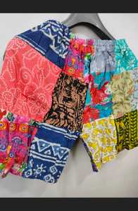 Pantalones cortos holgados de retazos de algodón 100%, patrón caliente, cintura alta, cierre de cordón, pantalón asimétrico transpirable, bordado de estilo - Product Image 4