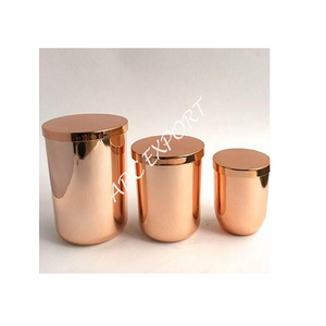 Bougeoir brillant plaqué cuivre stockage de cire avec couvercle Design fantaisie bougeoir exclusif avec couvercle ensemble de 3 fournitures d'éclairage - Product Image 1