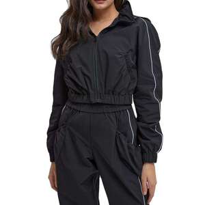 OEM Custom Elastic Waist Woven 100% Polyester <b>Athletic</b> Sports Women's Windbreaker Jacket Set for Autumn - Product Image 1