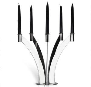 Bougeoir en métal argenté à 3 bras, anneau de maintien, centre de table de mariage de luxe, décoration de la maison, hôtel, festival, décoration minimaliste - Product Image 4