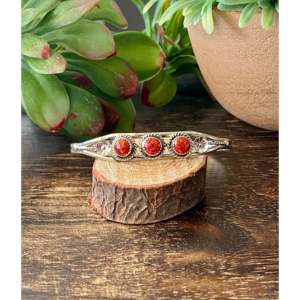 Navajo Handmade <b>Red</b> Opal & Sterling Silver Fashion Cuff <b>Bracelet</b> - Product Image 6