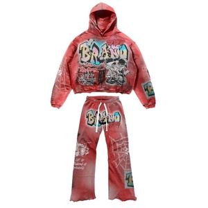 2025 haute qualité Vintage hiver vêtements complet imprimé Anime Streetwear coupe-vent marque personnalisée unisexe à capuche large survêtement ensemble - Product Image 4