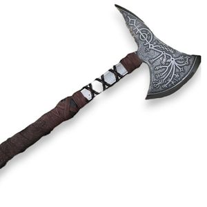 Hacha Tomahawk Artesanal de Acero Industrial con Alto Contenido de Carbono, Multiusos, para Camping, Supervivencia al Aire Libre, Mango de Madera Natural y Cuero - Product Image 1