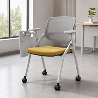 Silla con Brazos para Tablet, Plegable, Respaldo de Malla, Ruedas Ocultas, Reposabrazos Móviles, para Aula, Conferencias, Escuela