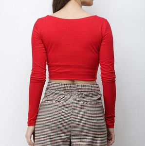 T-shirt haut court femme col rond brodé à manches courtes été Style décontracté coupe ajustée respirant court compressé - Product Image 2